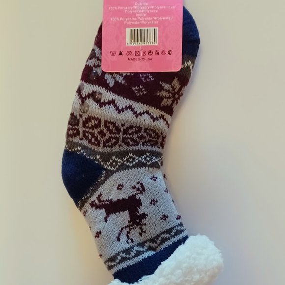 Shengyuzi Kids' Fluffy, Thick Socks - Reindeer Print, Navy, White, Gray NWT - Picture 3 of 4